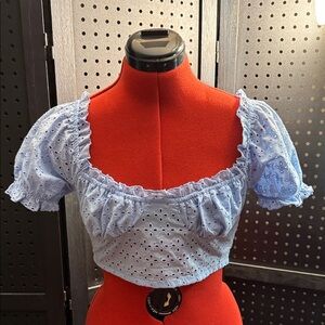 Light Blue Eyelet Crop Top